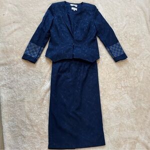 Lily & Taylor Womens Suit Navy Blue Sapphire 3pc Formal Skirt Holiday Party Sz10